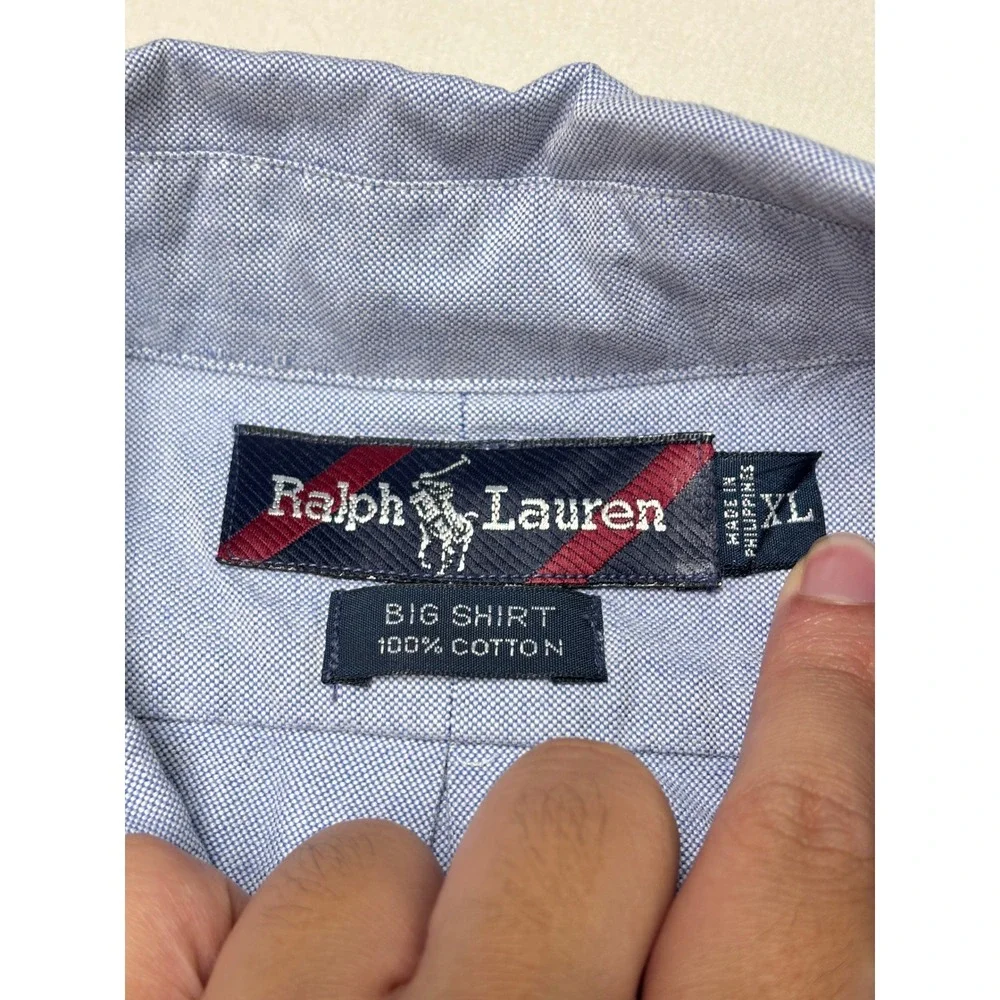 Polo Ralph Lauren Big Shirt Mens XL Light Blue Oxford Button Down Sleeve Pony